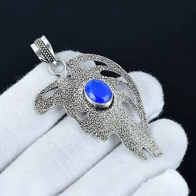 Colgante de plata de ley 925 hecho a mano con piedras preciosas de zafiro (simulado) de 2,40" Foto 1 de 3