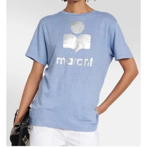 Marant Etoile Zewel logo linen T-shirt | Women's L, Blue Silver - Picture 1 of 10