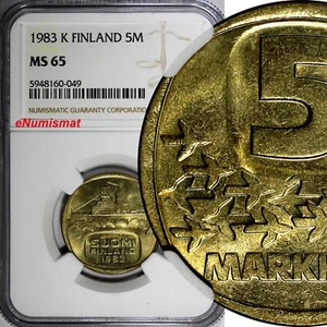 Finland Aluminium-Bronze 1983 K 5 Markkaa NGC MS65 1 GRADED HIGHEST KM# 57 (049) - Picture 1 of 4