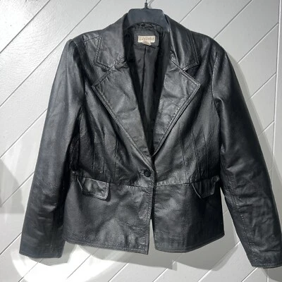 Chaqueta negra Kim Rogers vintage años 90 100 % cuero Geniune talla grande Foto 1 de 4