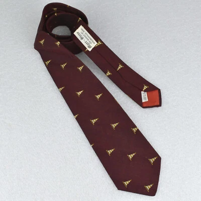 VTG 1950s Wine Red w/ Orange Pennant Flag Embroidered Club Neck Tie 100% Silk - Image 1 of 4