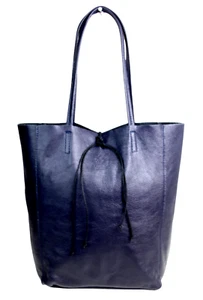 ROOMY Vera Pelle ITALY NAVY BLUE REAL LEATHER TOTE HOBO SHOULDER BAG HANDBAG - Picture 1 of 16