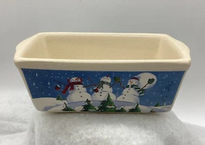 VTG Nantucket Stoneware Mini loaf Pan Glossy Finish Three Snowmen - Picture 1 of 8
