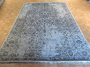 10 X 14 Hand Knotted Gray Tone On Tone Wool & Silk Oriental Rug G2930 - Picture 1 of 12