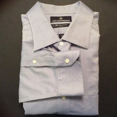 "Camisa de vestir Hart Schaffner azul espiga para hombre 17,5-34"""  Foto 1 de 4