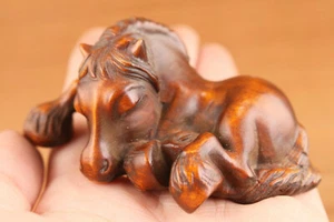 Japanese old boxwood hand carved horse statue netsuke collectable home deco - Picture 1 of 7