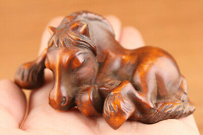 Japanese Old Boxwood Hand Carved Horse Statue Netsuke Collectable Home Deco • 20.99£
