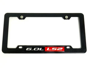 6.0L LS2 CARBON FIBER LOOK LICENSE PLATE FRAME W/ 2 BLACK WASHERS & BOLTS - Picture 1 of 5