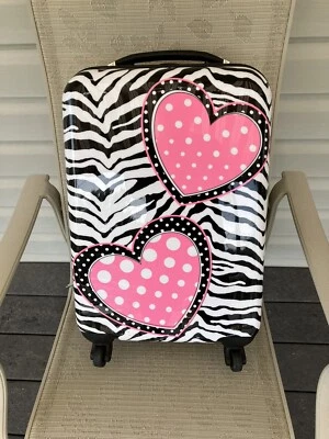 Justice Heart Zebra Wheeled Suitcase Hard Case Carry On Travel Bag - Image 1 of 4