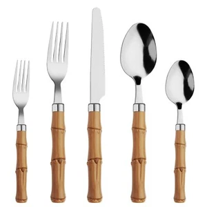 Bamboo Silverware Set Hoften Bamboo Utensils Set for 4 20 Piece Bamboo Flatwar - Picture 1 of 7