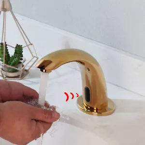 Grifo mezclador de lavabo de baño dorado sin contacto con sensor manos libres grifo de un solo orificio - Imagen 1 de 11