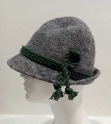 Chapeau Tyrolien En Laine Pure Gris Mélangé Fabriqué En Italie Taille 61 - Photo 1/4