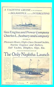 1897 NAPTHA LANCIO CROCIERA YACHT antica STAMPA ANNUNCIO barca a vela Seabury & Co. - Foto 1 di 6