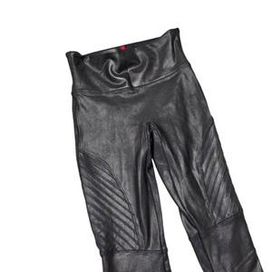SPANX Faux Leather Moto Leggings High Waist Quilted Detail Petite Small - Picture 1 of 9