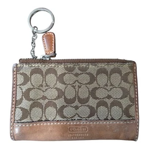 AUTHENTIC Coach CLASSIC Signature C Canvas Khaki Tan Zip Coin Purse Bag Wallet - Picture 1 of 6