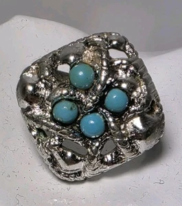 Vtg 70s Avon Sierra Southwestern Style Faux Turquoise Silver Tone Ring Sz 8 - Picture 1 of 6