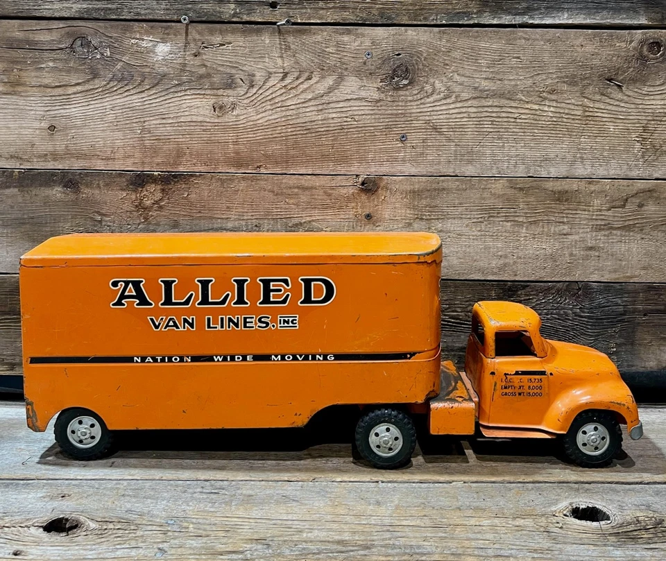 1954-55 Tonka, Allied Van Lines, Semi-Tractor & Trailer, Pressed Steel, Orange - Image 1 of 4