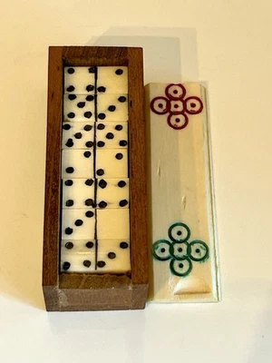 Vintage Mini Domino Set in Wooden Box – Handcrafted – Unique Travel Size Game 3” - Image 1 of 4