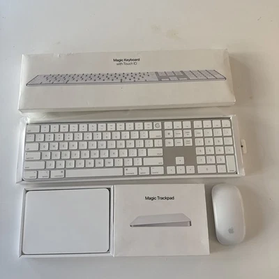 Apple a2520 Touch ID Keyboard, A1535 Magic TrackPad 2, & A1657 Magic Mouse 2 Lot - Image 1 of 4