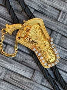 Neu Pistole Gun & Holster Western Bolokrawatte Cowboy geflochtenes Leder - Bild 1 von 6