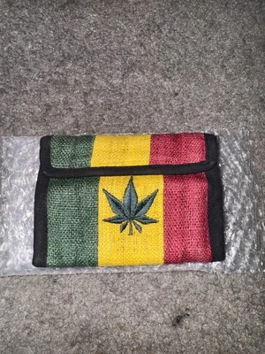 Hemp Rasta Leaf Green/ Gold/ Red Billfold Wallet 100% HEMP  - Image 1 of 4