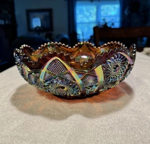 Imperial Amethyst Purple Smoke Carnival Glass Punch Salad Bowl Hobstar & Arches - Picture 1 of 18