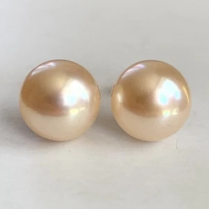 Orecchini perle oro 14 kt bottone rosa 9 mm borchie acqua dolce certificato 14K 585 - Foto 1 di 15