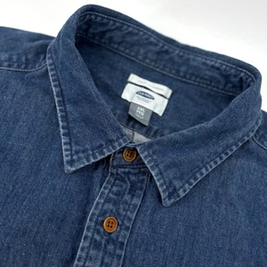 Old Navy Denim Button Shirt Mens XXL SLIM Blue Short Sleeve Heavyweight Pocket - Picture 1 of 11