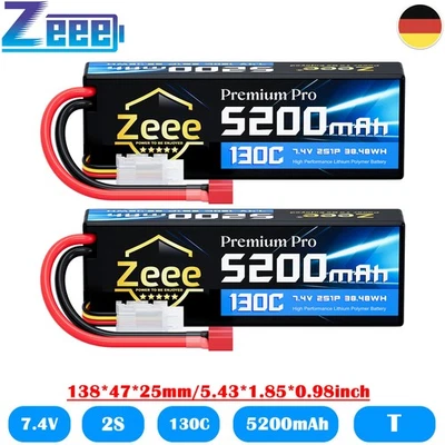 2x Zeee 2S Lipo Akku 5200mAh 7,4V 130C T Stecker für RC Auto Truck LKW Hobb UAV - Bild 1 von 4
