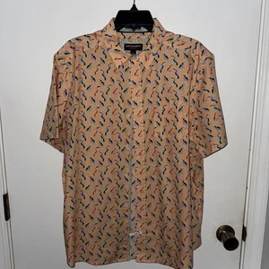 Johnston & Murphy Men Large Toucan Button Up Short Sleeve Tropical Shirt - Picture 1 of 6