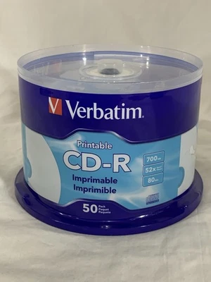 VERBATIM Printable CD-R 52X 700MB 80 Min. 50/ct (NEW, SEALED) - Image 1 of 4