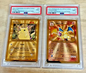 PSA 9 - 2021 Pokemon Celebrations UPC PIKACHU & CHARIZARD METAL SEQUENTIAL SET - Picture 1 of 6