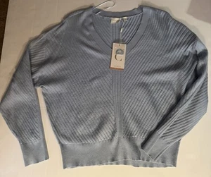 Cyrus Women’s V-Neck Sweater, Baby Blue, Knit Ribbed Soft Lightweight Small NWT - Picture 1 of 9