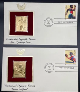 22k Gold-Plated First Day Issue Stamp Celebrating The Centennial Of The Olympics - Picture 1 of 3