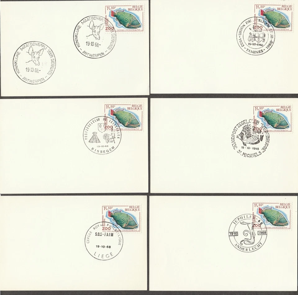 Belgium stamps; OCB/COB 1470 from 1968 on stock card with nice postmarks - Image 1 of 1
