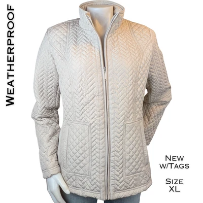 Chaqueta Impermeable Mujer XL Beige Acolchada Cremallera Frontal Elastizada Ligera NUEVA Foto 1 de 4