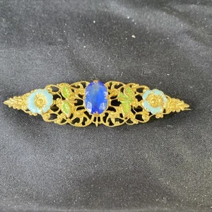 Vintage Victorian Czech bar Brooch Blue Stone - Picture 1 of 4