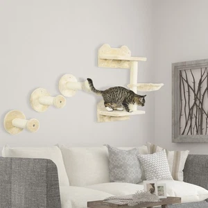 PawHut Katzen Kletterwand, 4-teilig, Kletterwand Set, Katzenkletterwand, Beige - Bild 1 von 9