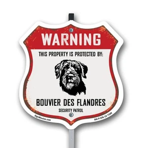 Warning Property Protected by Bouvier Des Flandres Made  Shield Sign With Stake - Picture 1 of 14