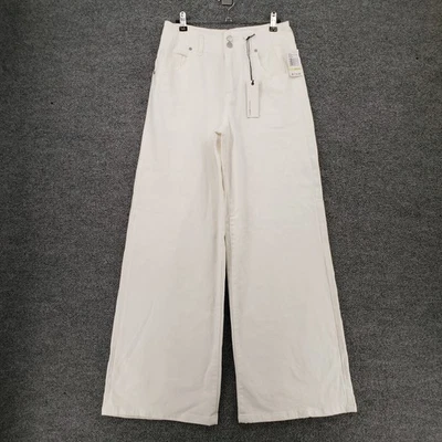 NUEVO Pantalón de mezclilla Habitual para mujer 4 27 blanco Emmette pierna ancha tiro alto elástico Foto 1 de 4