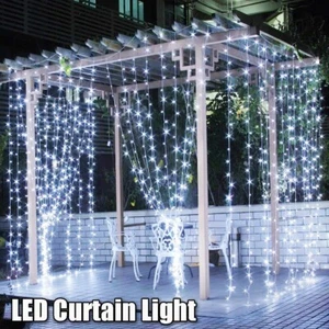 96LED Hanging Icicle Curtain Lights Outdoor Fairy Xmas String Wedding Home Decor - Picture 1 of 11