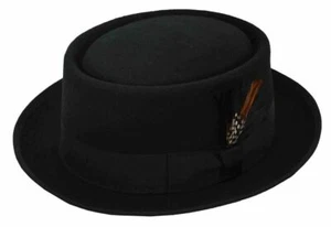 Nayt Para Hombre Pastel de Cerdo Lana Fieltro Fedora Negro - Imagen 1 de 3