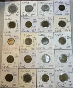 Austria 1946- 1995 Fifty 50 Groschen 20 Coin Lot High Grades XF to BU Condition - Picture 1 of 17