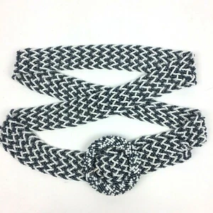 Handmade Women's 39" Onyx & White Beaded Belt Round Bead Buckle Zig Zag Boho - Picture 1 of 7
