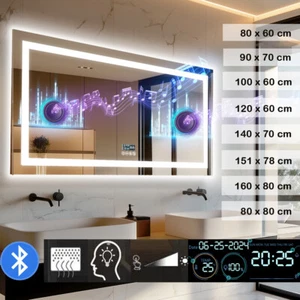 Espejo de baño LED Espejo de pared Espejo de baño 4 táctiles + Sin herrajes + Bluetooth + reloj - Imagen 1 de 39