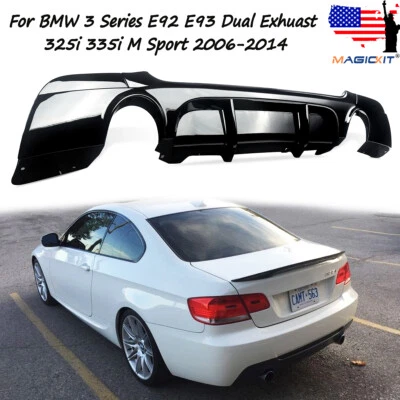 For BMW 3 Series E92 E93 335i M Sport 06-14 Gloss Black Dual Exhaust Diffuser - Image 1 of 4