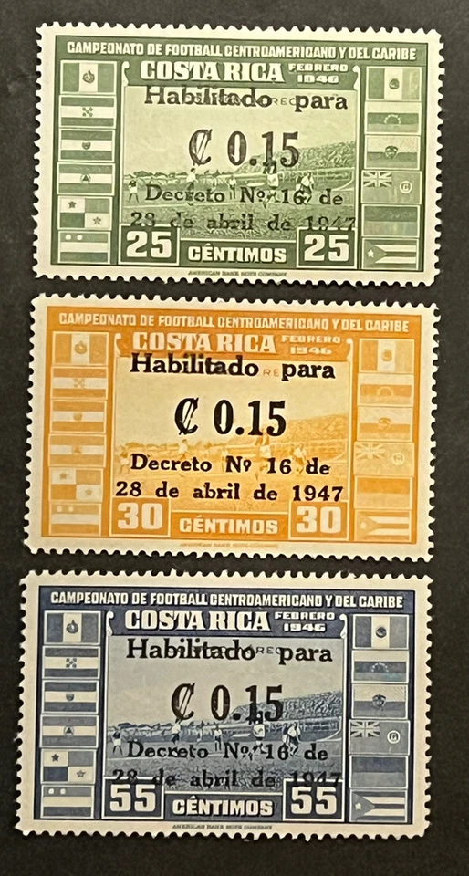 Travelstamps: Costa Rica Airmail OP Stamps Scott #C145-C147 Soccer Mint MNH OG - Image 1 of 4