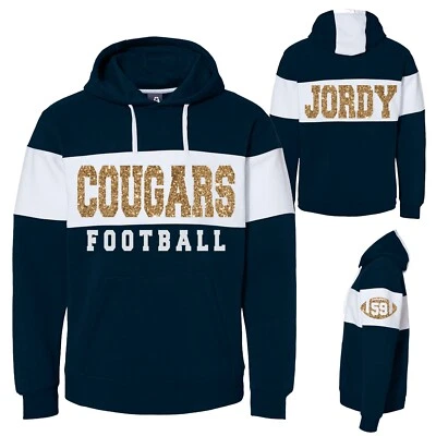 Блестящий футбольный дизайн J. America Varsity флисовый цветной свитер с капюшоном - Изображение 1 из 4