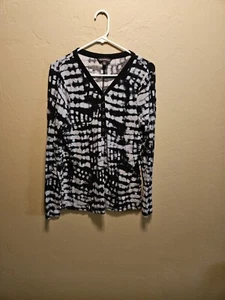 Rock and Republic Womens XL Long Sleeve Tye Dye Tunic Black and White - Picture 1 of 2