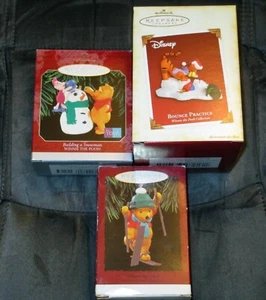 Three Hallmark Winnie The Pooh Ornaments Skiing Snowman Bounce Practice NEW - Picture 1 of 3